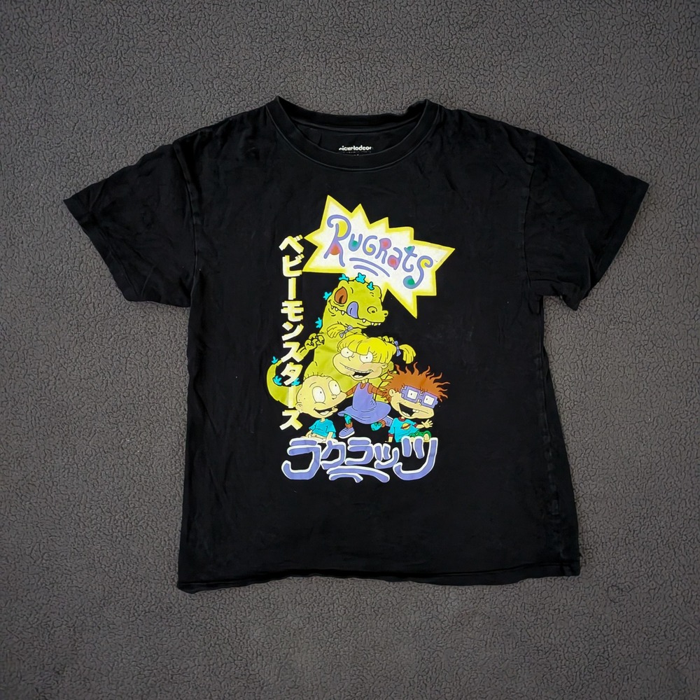 Nickelodeon Rugrats Japanese Katakana Graphic T-Shirt Black Medium Reptar Tommy